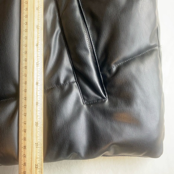 ZARA Faux Leather Puffer Jacket Black Hooded Zip Front Women’s Small - Picture 13 of 13